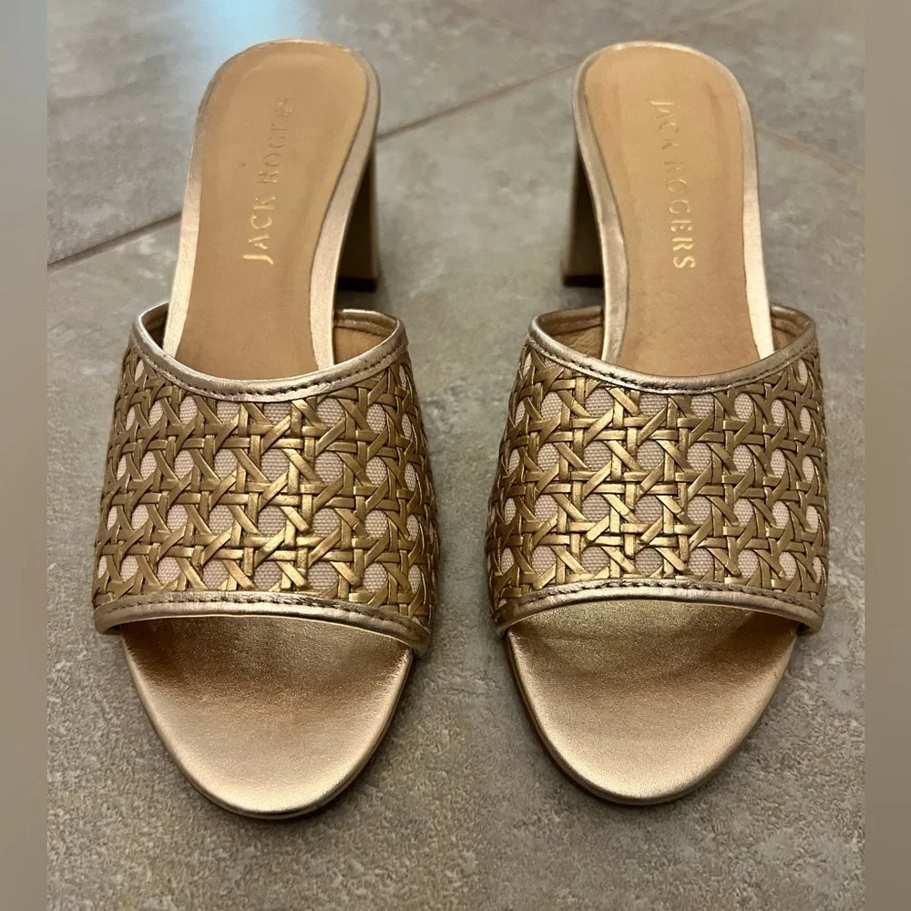 Jack Rogers Women’s Merrain Cane Gold Block Heels Size 9.5 match Lilly Pulitzer - Picture 4 of 9